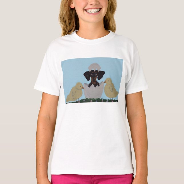 Black & Tan Dachshund hatching from egg T-Shirt (Vorderseite)