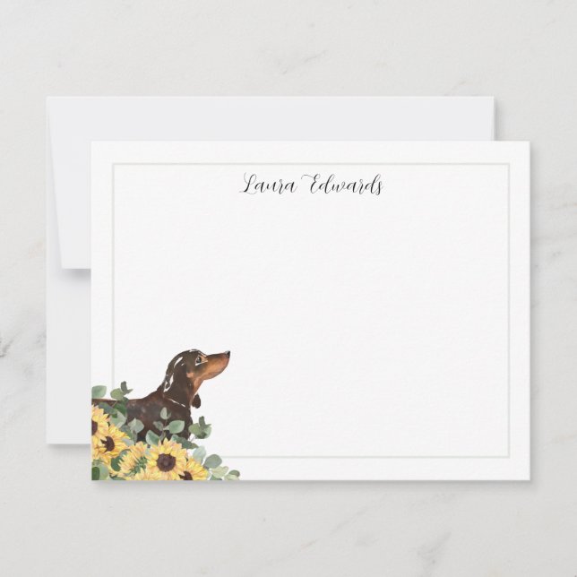 Black Tan Dachshund Sunflower Eucalyptus Mitteilungskarte (Vorderseite)