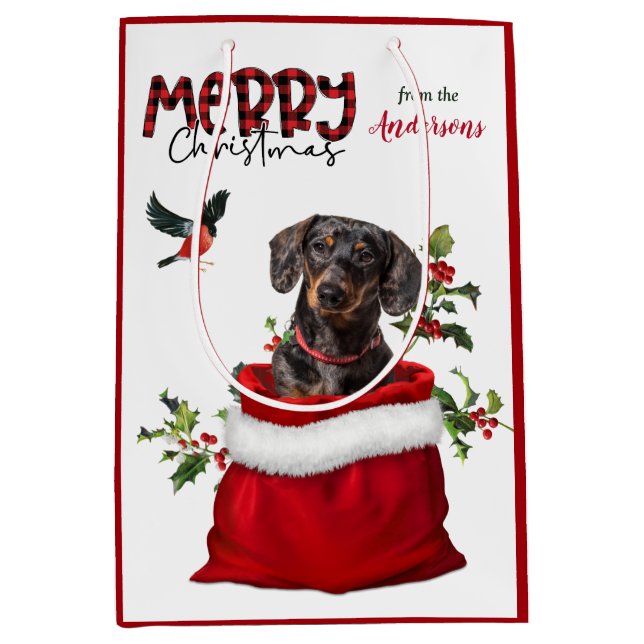 Black Tan Dackel Dog Weihnachten Mittlere Geschenktüte (Vorderseite)