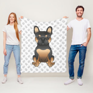 Black & Tan French Bulldog / Frenchie Cartoon Dog Fleecedecke