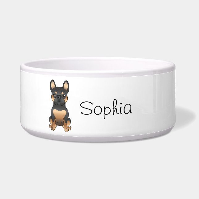 Black & Tan French Bulldog / Frenchie Dog & Name Napf (Vorderseite)