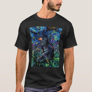 Black Tan Long Hair Dackel Starry Night Dog Kunst T-Shirt