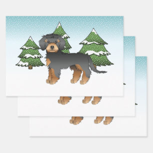 Black & Tan Mini Goldendoodle Dog - Winterwald Geschenkpapier Set