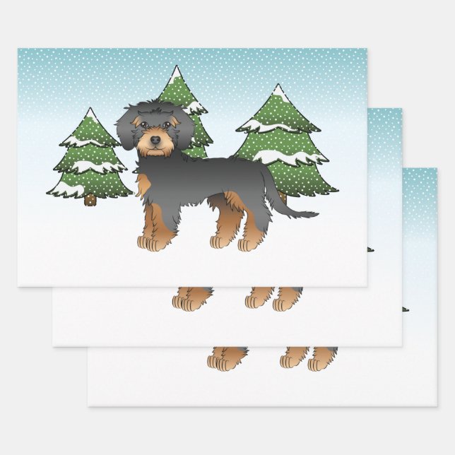 Black & Tan Mini Goldendoodle Dog - Winterwald Geschenkpapier Set (Set)