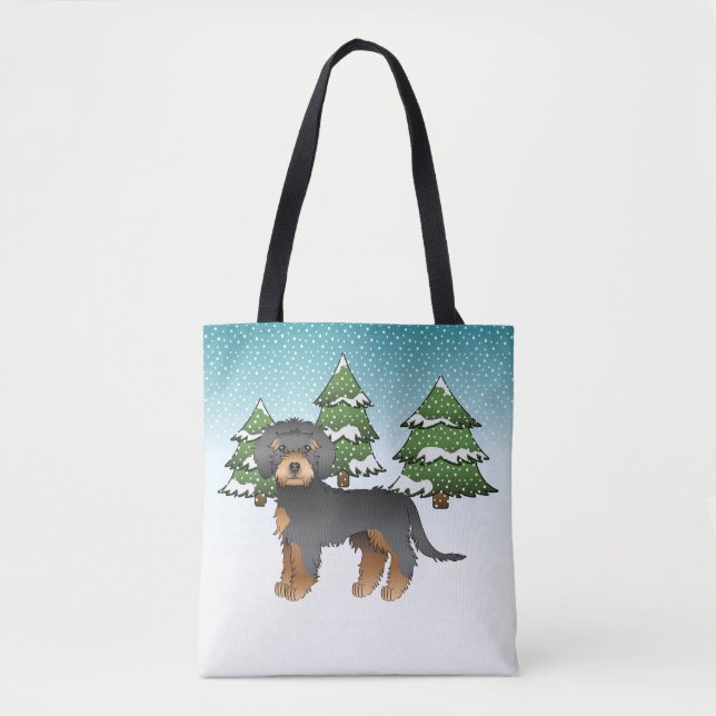 Black & Tan Mini Goldendoodle Dog - Winterwald Tasche (Vorderseite)