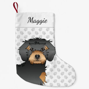 Black & Tan Mini Goldendoodle Niedlicher Hund Kopf Kleiner Weihnachtsstrumpf