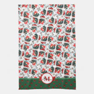 Black Tan Piebald Dackel Monogram Christmas Dog Geschirrtuch