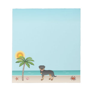 Black & Tan Rottweiler an einem tropischen Sommers Notizblock