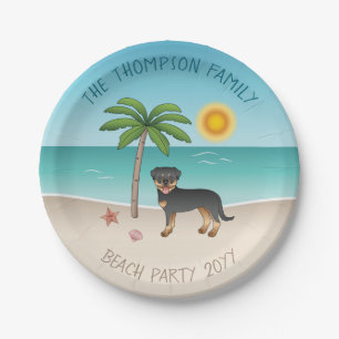 Black & Tan Rottweiler an einem tropischen Sommers Pappteller