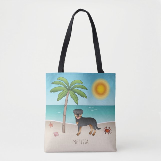 Black & Tan Rottweiler an einem tropischen Sommers Tasche (Vorderseite)