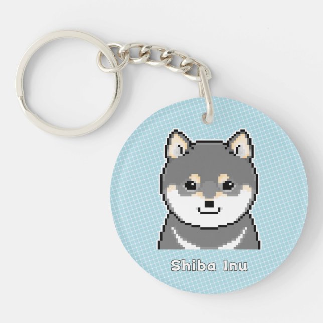 Black & Tan Shiba Inu Pixel Art Schlüsselanhänger (Vorderseite)