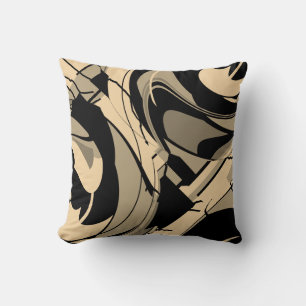 Black Tan Taupe Brown Swirling Formen Motif Kissen