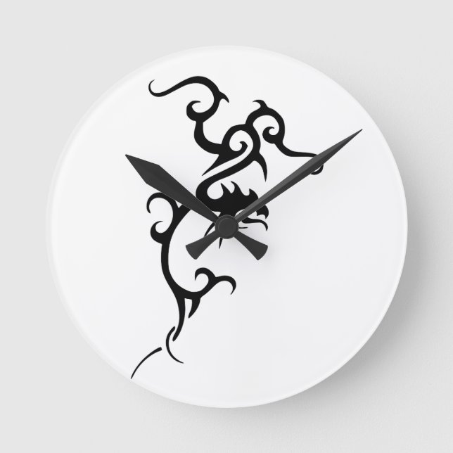 Black Tattoo Dragon Design Runde Wanduhr (Vorderseite)