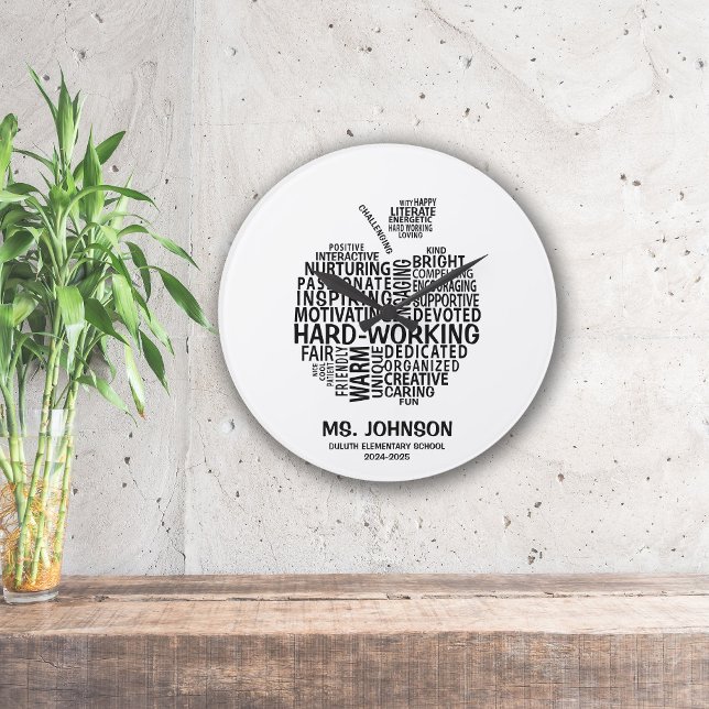 Black Teacher Wertschätzung Typograhy Apple Große Wanduhr (Von Creator hochgeladen)