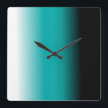 Black Teal White Ombre Quadratische Wanduhr<br><div class="desc">This product is featured in Black Teal White Ombre. The color fades from black to Teal to white. Easily customize this product with your own text,  image or photo.</div>