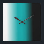 Black Teal White Ombre Quadratische Wanduhr<br><div class="desc">This product is featured in Black Teal White Ombre. The color fades from black to Teal to white. Easily customize this product with your own text,  image or photo.</div>