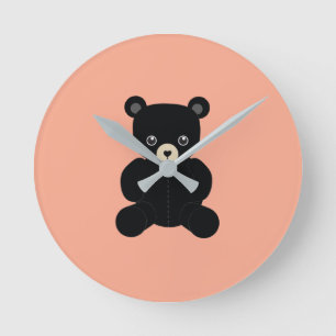 Black Teddy Bear Round Clock Runde Wanduhr