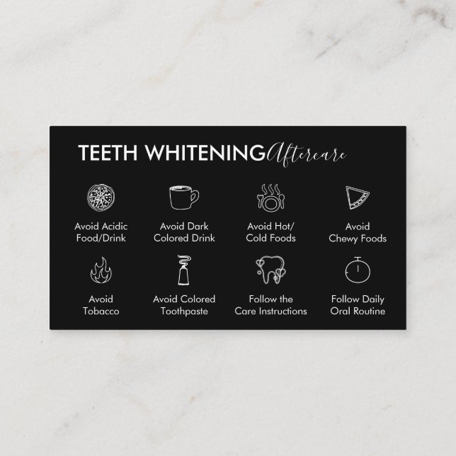 Black Teeth Whitening Aftercare Tipps Visitenkarte (Rückseite)