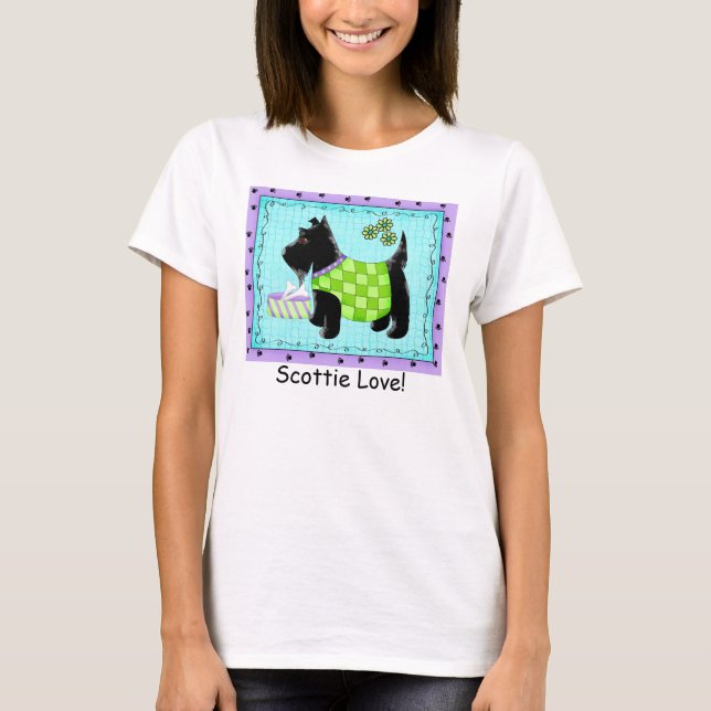 Black Terrier Dog Turquoise Lila Scottie Liebe T-Shirt (Vorderseite)