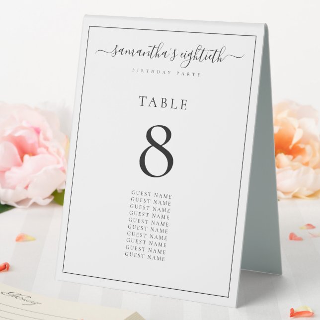 Black Text Guest Names Birthday Tischnummer Tischaufsteller (In Situ (Hochzeit))
