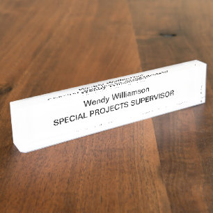 Black Text White Desk Namplate im Geschäftsbüro Namensplakette