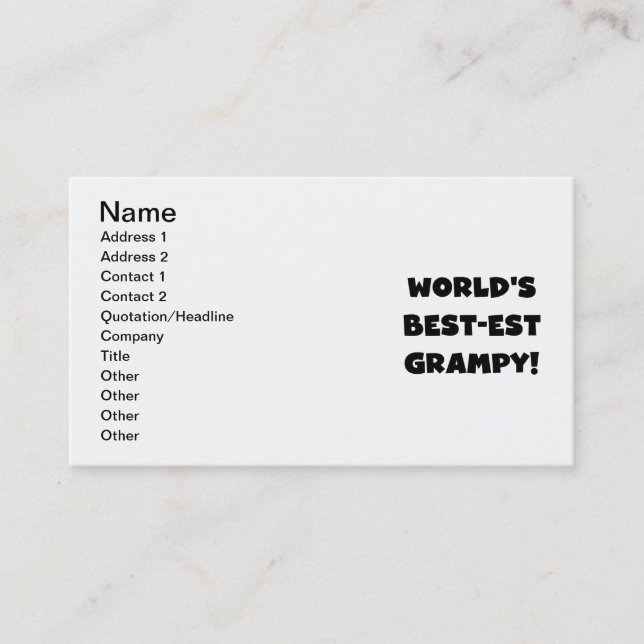 Black Text World's Best Grampy Geschenke Visitenkarte (Vorderseite)