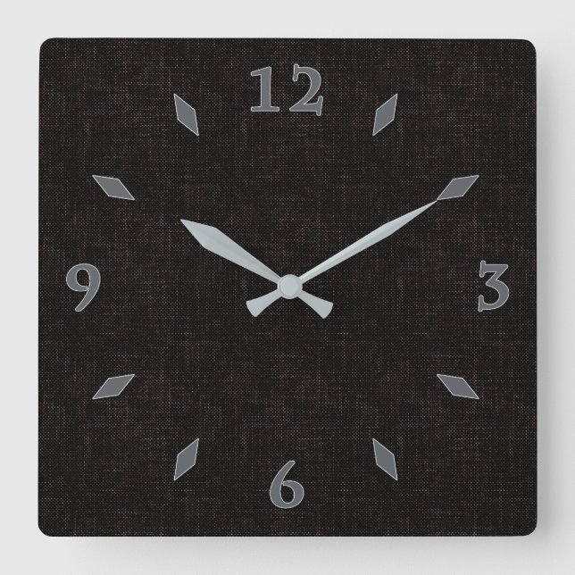 Black textured solid color square wall clock quadratische wanduhr (Vorderseite)