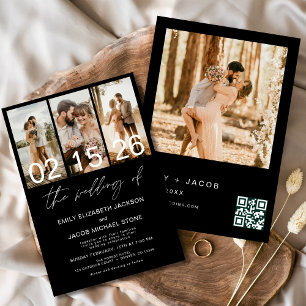 Black The Wedding of Foto QR Code Elegant Einladung