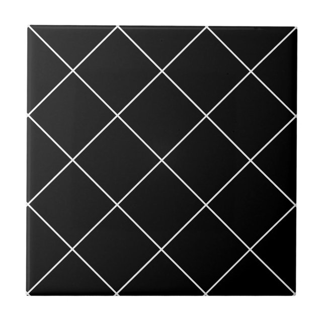 Black Thin Diamond Grid Tile Fliese (Vorderseite)