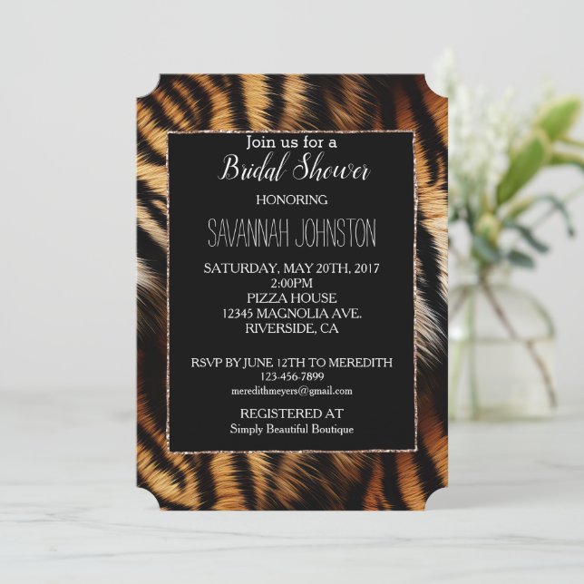 Black Tiger Animal Print Einladung (Stehend Vorderseite)