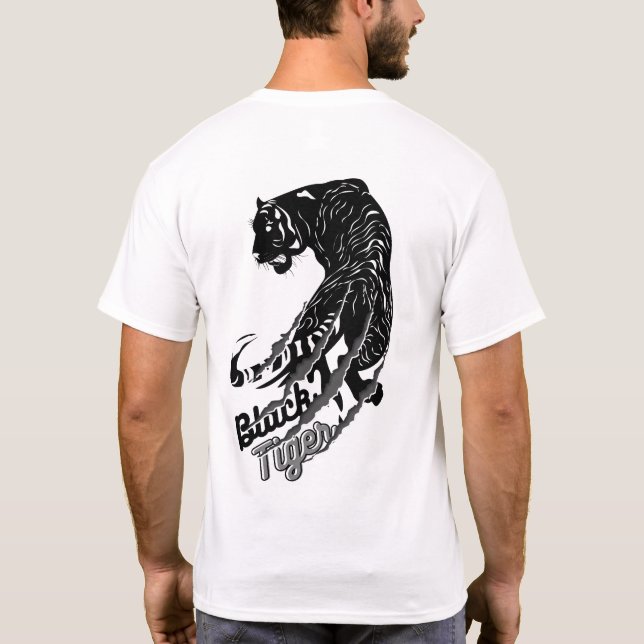 Black Tiger Vector Art mit schwarzem Tiger Text T-Shirt (Rückseite)