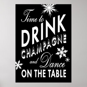 Black Time to Dragne Champagne Holiday Poster