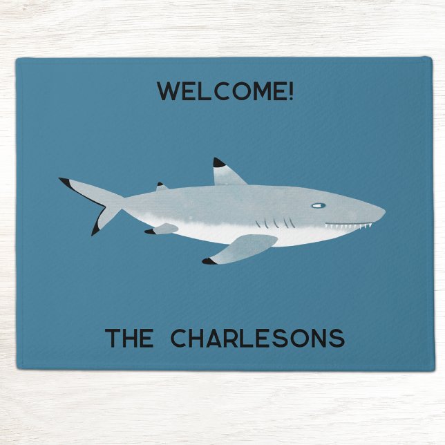 Black Tipped Reef Shark Fun Personalisiert Fußmatte (Fun Black Tipped Reef Shark personalized coastal humor doormat for you boat or beach house)