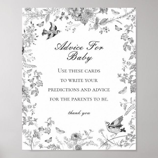 Black Toile De Jouy Advice for Baby Showgame Poster (Vorne)