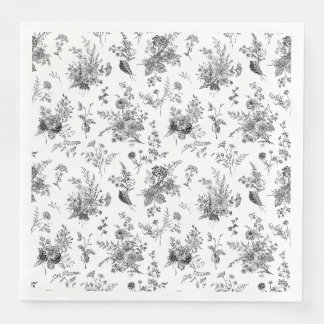Black Toile De Jouy Vintag Floral Chinoiserie Serviette