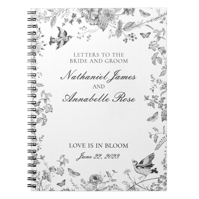 Black Toile De Jouy Wedding Letters Bride & Groom Notizblock (Vorderseite)