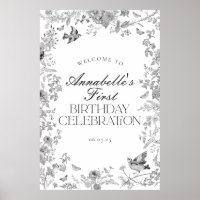 Black Toile Floral Anniversaire Affiche de bienven