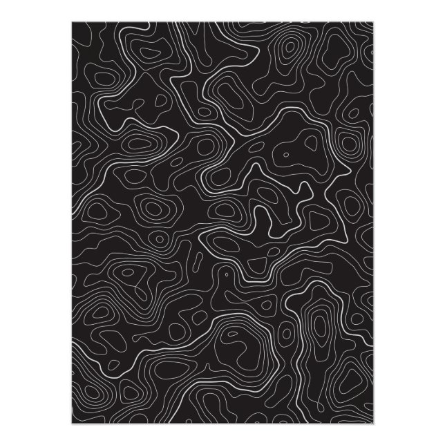Black Topographic Map Wall Poster (Vorderseite)