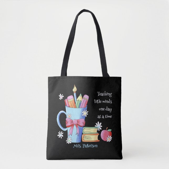 Black Tote Tasche mit Zitat und Name (Vorderseite)