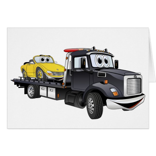 Black Tow Truck Flatbed Cartoon (Vorderseite (Horizontal))