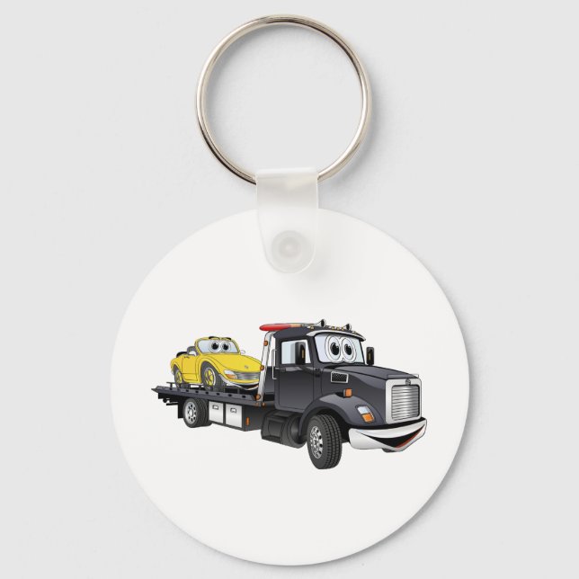 Black Tow Truck Flatbed Cartoon Schlüsselanhänger (Vorderseite)