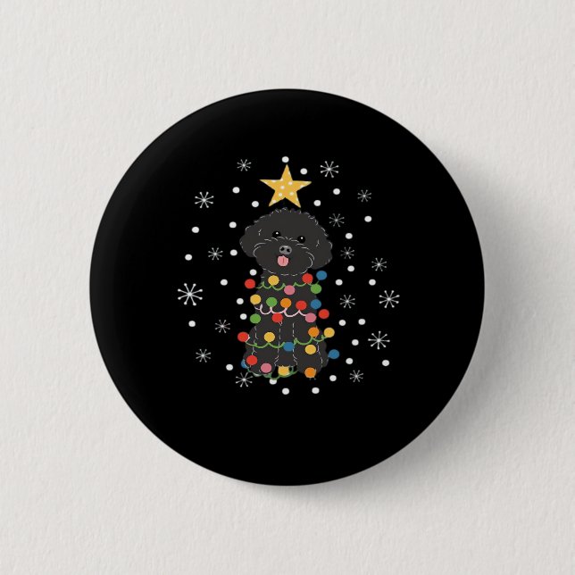 Black Toy Poodle Christmas Tree Klassischer T - Sh Button (Vorderseite)