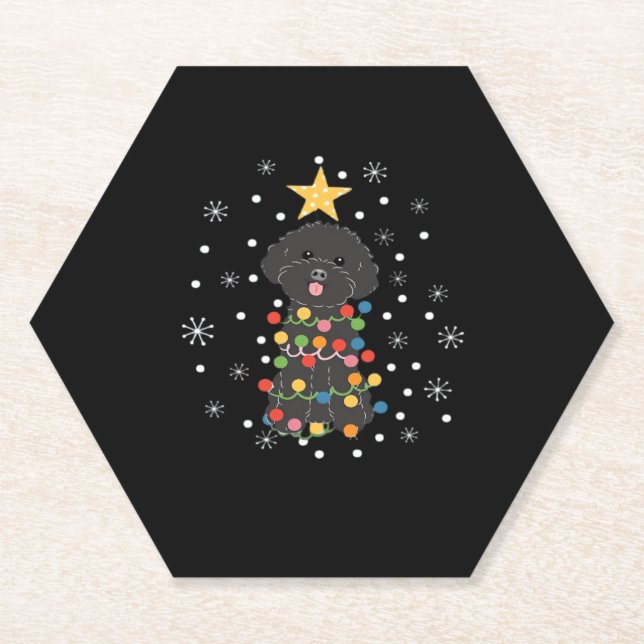 Black Toy Poodle Christmas Tree Klassischer T - Sh Untersetzer (Vorderseite)