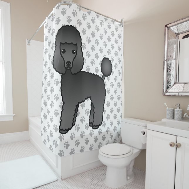 Black Toy Poodle Niedlich Cartoon Dog Duschvorhang (Beispiel)