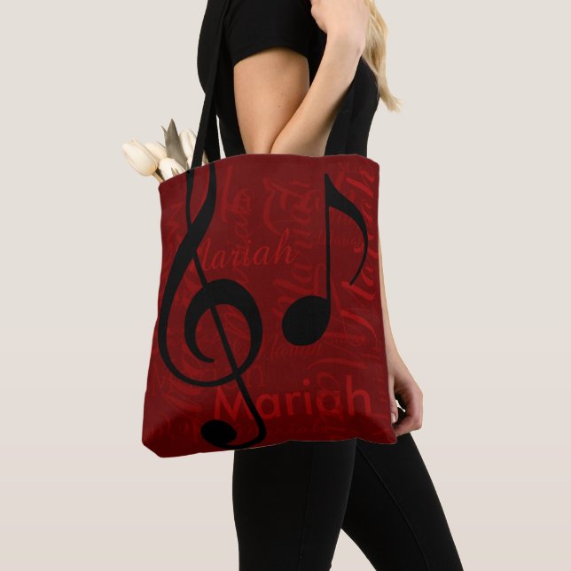 Black Treble Clef Music Monogram mit dem Namen rot Tasche (Von Nahem)