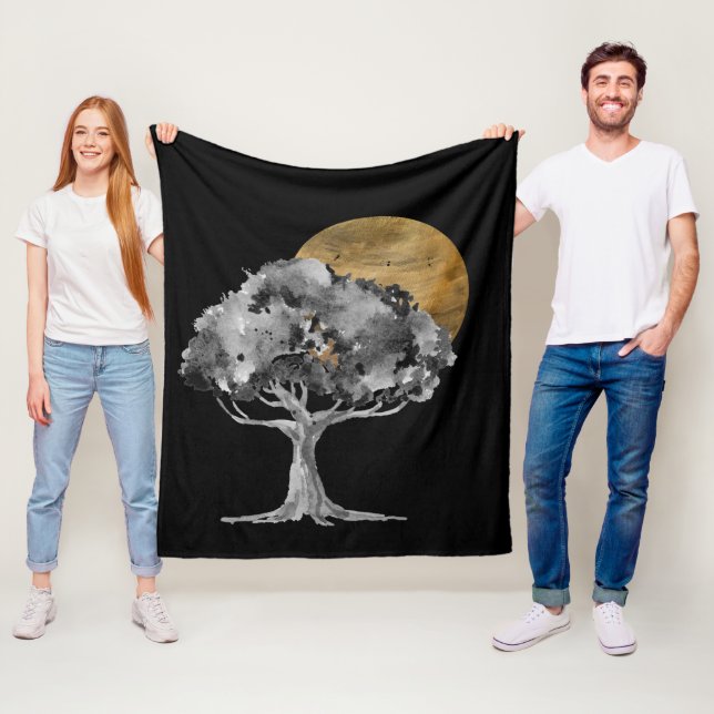 Black Tree Gold Moon Digitale Kunst Fleecedecke (Beispiel)