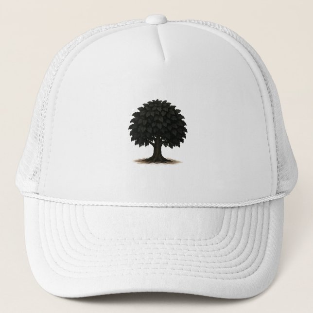 Black Tree Silhouette Cap – Minimal Nature Hat Truckerkappe (Vorderseite)