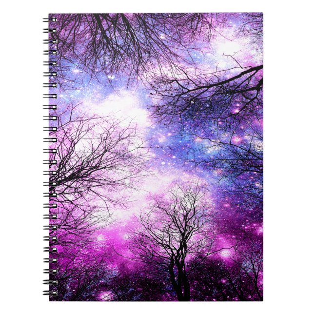Black Trees Fuchsia Violet Space Notizblock (Vorderseite)