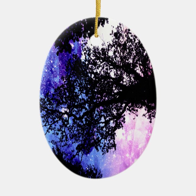 Black Trees Lavender Blue Space Keramikornament (Vorne)
