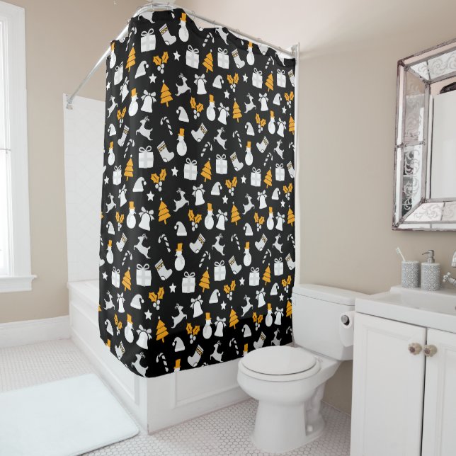 Black Trendy Christmas Seamless Pattern Duschvorhang (Beispiel)
